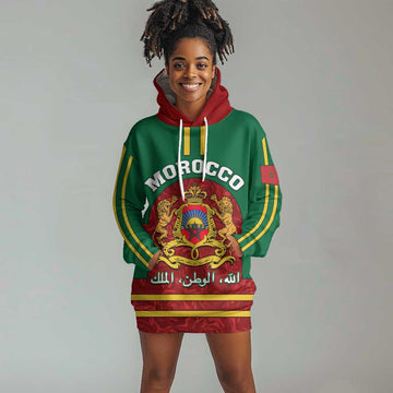 Morocco Proclamation Day Hoodie Dress with Marruecos Coat of Arms and Roses Pattern LT01