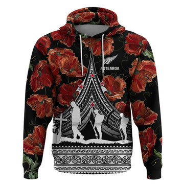 New Zealand ANZAC Day Hoodie Poppy With Polynesian Pattern LT01