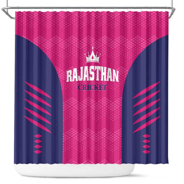 Rajasthan 2025 Cricket Royals Shower Curtain Pink And Halla Bol LT01