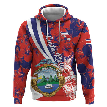 Costa Rica Hoodie Coat of Arms Hibiscus Pattern LT01