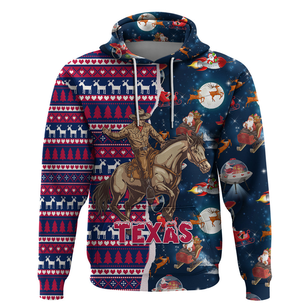 Custom Texas Christmas Hoodie Cowboy With Santa Claus In Space LT01