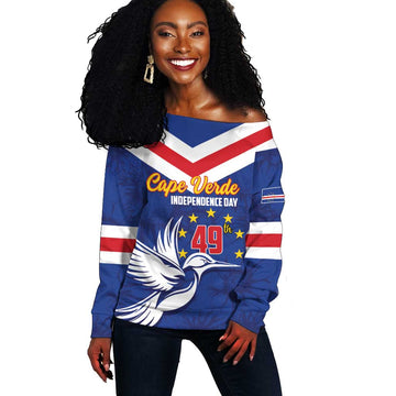 Cape Verde Independence Day Off Shoulder Sweater Gerbera Daisy Pattern LT01