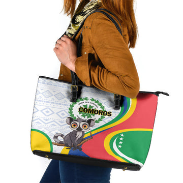 Comoros Independence Day Leather Tote Bag 1975 Komori Mongoose Lemur African Pattern LT01