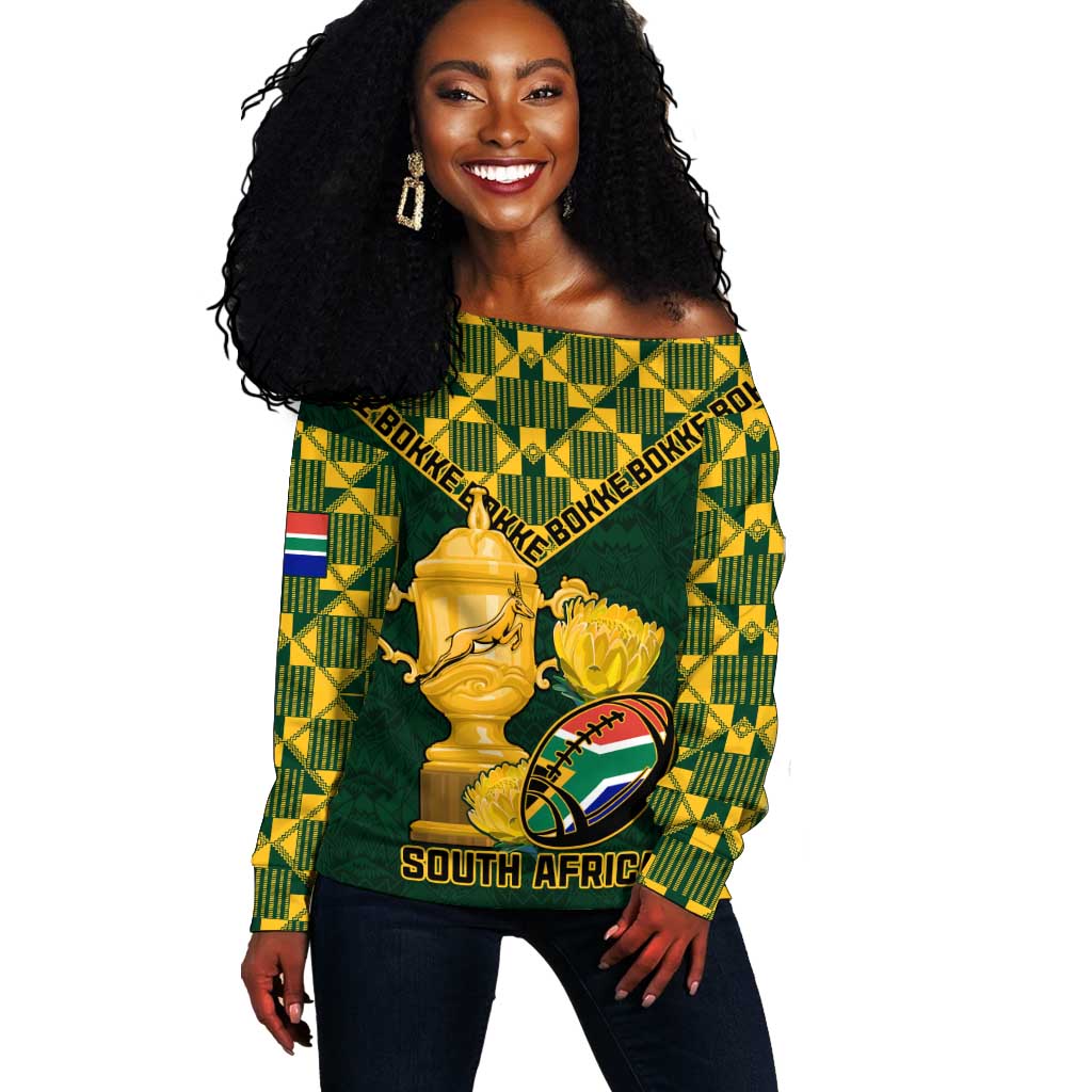 Custom South Africa Rugby Off Shoulder Sweater - Go Bokke Champion, World Cup LT01