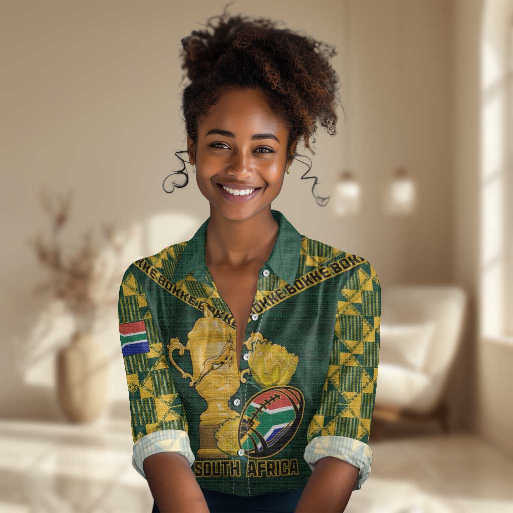 Custom South Africa Rugby Women Casual Shirt - Go Bokke Champion, World Cup LT01