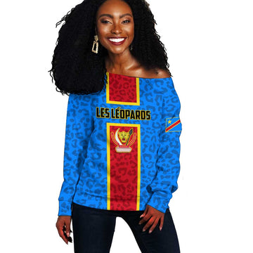 Support Les Leopards - DR Congo Football Off Shoulder Sweater LT01