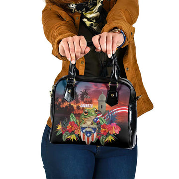 Puerto Rico Coqui Frog Sunset Shoulder Handbag Isla Del Encanto Tropical Vibe LT01