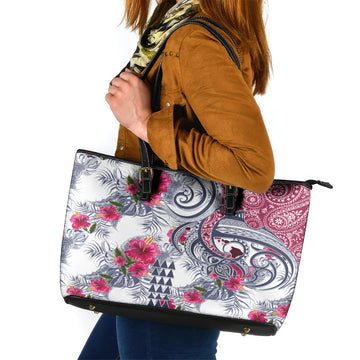 Hawaii Kakau Mix Paisley Pattern Leather Tote Bag Polynesian Tropical Unique Style LT01