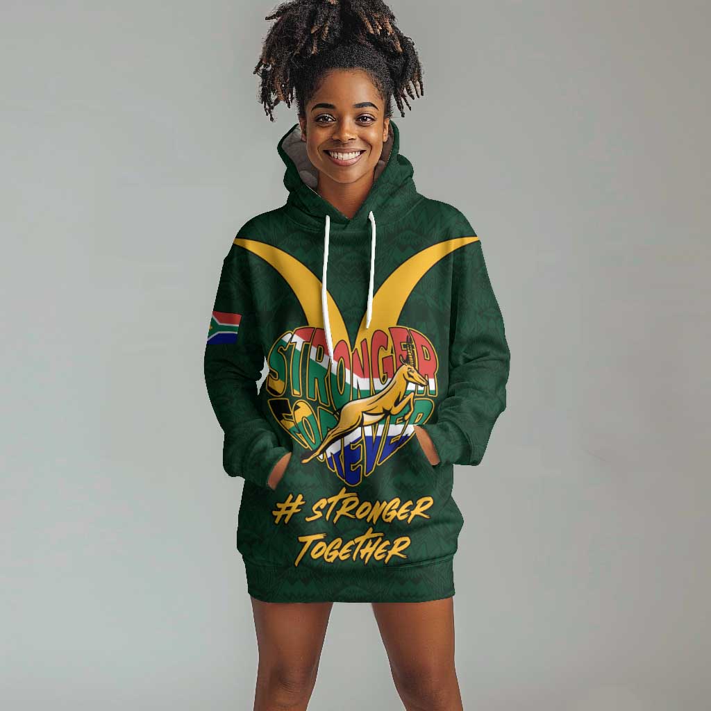 Custom South Africa Rugby Hoodie Dress - Stronger Together, Stronger Forever, Bokke World Cup LT01