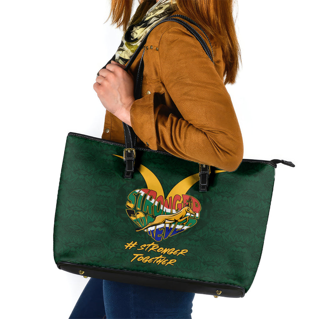 Custom South Africa Rugby Leather Tote Bag Stronger Together Stronger Forever Bokke World Cup 2023 LT01