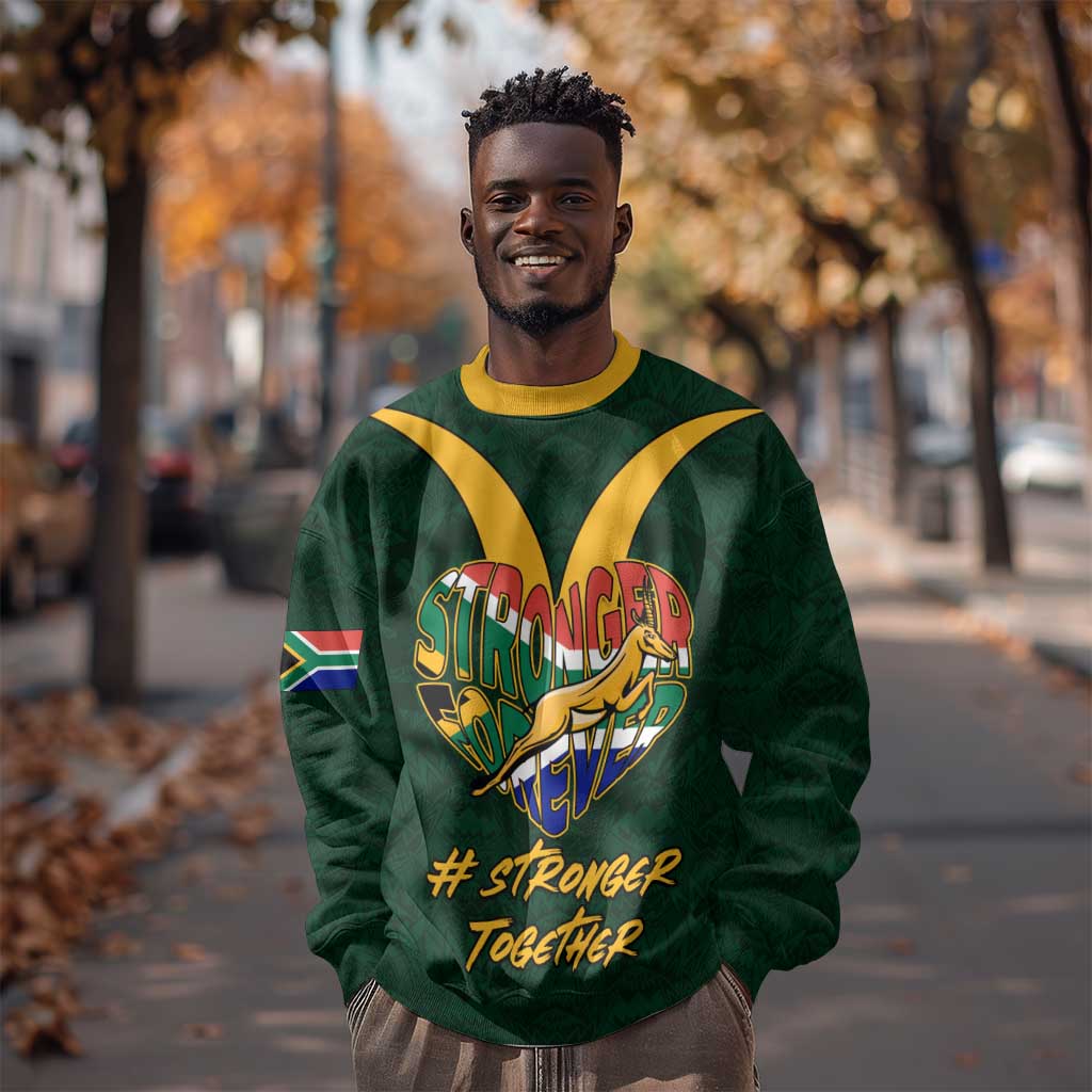 Custom South Africa Rugby Sweatshirt - Stronger Together, Stronger Forever, Bokke World Cup LT01