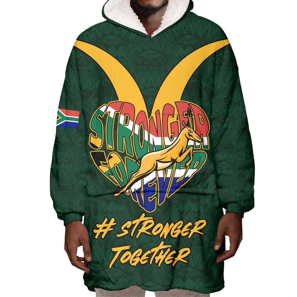 Custom South Africa Rugby Wearable Blanket Hoodie - Stronger Together, Stronger Forever, Bokke World Cup LT01