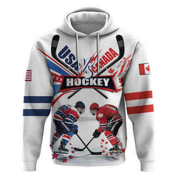 Custom USA vs Canada Ice Hockey Face Off Hoodie Stars Maple Leaf LT01