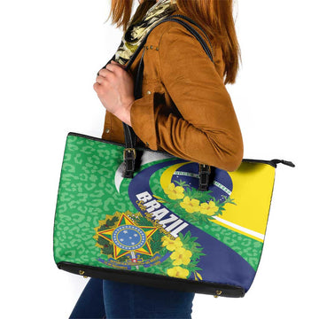 Brazil Sete de Setembro Leather Tote Bag Flor De Ip Amarel Leopard Pattern LT01