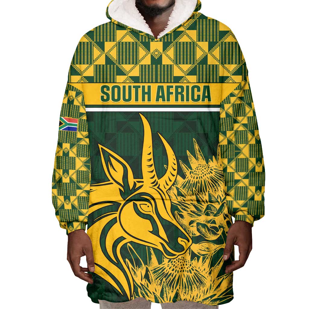 Custom South Africa Rugby Wearable Blanket Hoodie - Go Springboks with African Pattern LT01