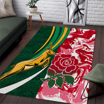 South Africa and England Rugby Area Rug - The Red Rose with Protea Pattern LT01