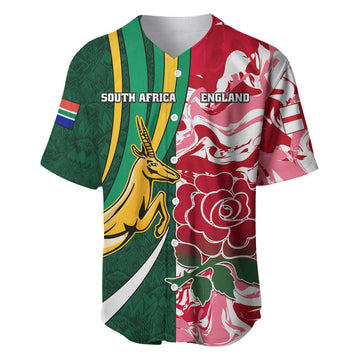Custom South Africa and England Rugby Baseball Jersey - The Red Rose with Protea Pattern LT01
