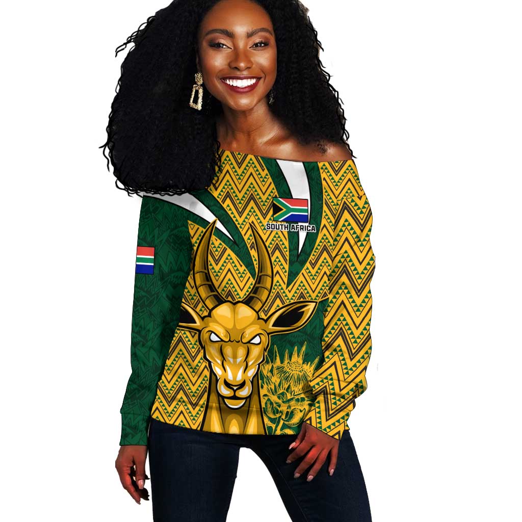 Custom South Africa Rugby Off Shoulder Sweater - Come On Bokke, Champion World Cup LT01