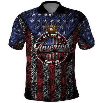 No Kings In America Since 1777 Polo Shirt Retro Vibe LT01