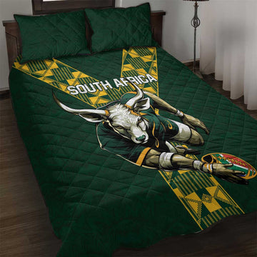 South Africa 2024 Rugby Quilt Bed Set Go Springboks Protea Pattern LT01