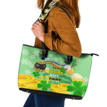 Saint Patrick Day Leather Tote Bag Shamrock To Do List LT01