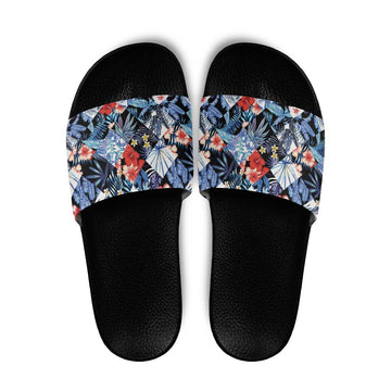 Hawaii Tropicana Blue Pattern Slide Sandals LT01