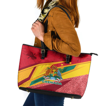 Grenada Independence Day Leather Tote Bag Gwenad Bougainvillea Sparkle Version LT01