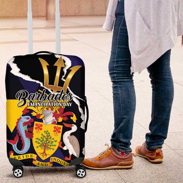 Barbados Emancipation Day Luggage Cover Luxury Gold Trident LT01