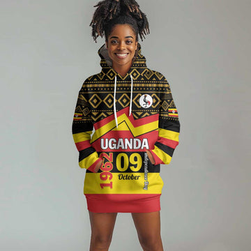 Personalized Uganda Hoodie Dress African Pattern - Independence Day 1962 LT01