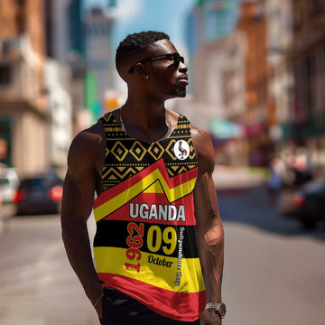 Personalized Uganda Men Tank Top African Pattern - Independence Day 1962 LT01