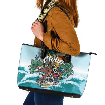 Aloha Hawaii Skeleton Leather Tote Bag Tropical Summer Vibe LT01