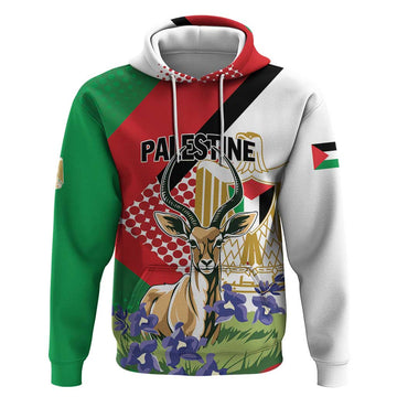 Personalized Palestine Hoodie Mountain Gazelle With Faqqua Iris LT01