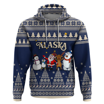 Custom Alaska Christmas Hoodie Santa Claus With Snowman Reindeer Penguin LT01