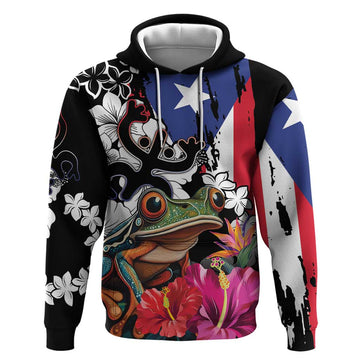 Boricua Taino Coqui Tropical Hoodie Puerto Rico Grunge Flag LT01