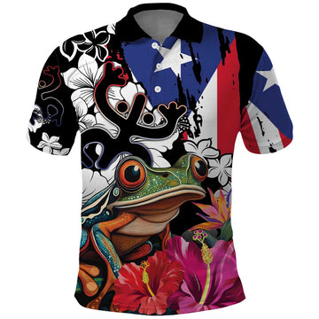 Boricua Taino Coqui Tropical Polo Shirt Puerto Rico Grunge Flag LT01