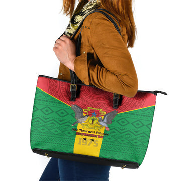 Sao Tome and Principe Independence Day Leather Tote Bag Coat Of Arms Mix African Pattern LT01