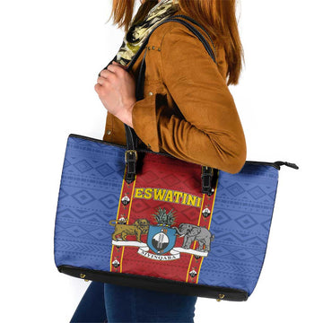Eswatini African Pattern Leather Tote Bag Swaziland Shield Siyinqaba LT01
