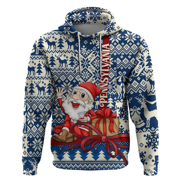 Pennsylvania Christmas Hoodie Santa Claus With Gift Box Xmas Pattern LT01