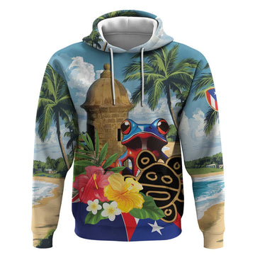 Personalized Boricua El Morro Hoodie Puerto Rico Sun Coqui LT01