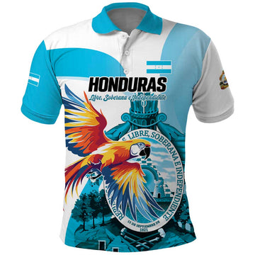 Personalized Honduras 1821 Polo Shirt Scarlet Macaw Sky Blue Color LT01