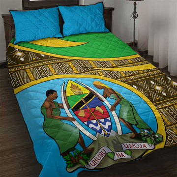 Tanzania Independence Day Quilt Bed Set with Tanzanian Coat of Arms and African Pattern LT01