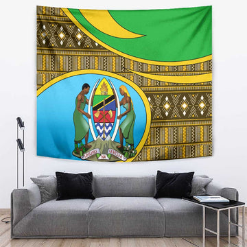 Tanzania Independence Day Tapestry with Tanzanian Coat of Arms and African Pattern LT01