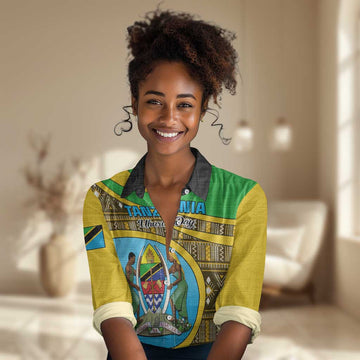 Personalized Tanzania Independence Day Women Casual Shirt with Tanzanian Coat of Arms and African Pattern LT01