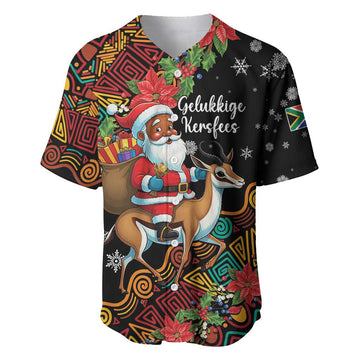 South Africa Gelukkige Kersfees Baseball Jersey Black Santa Claus Riding Springbok LT01