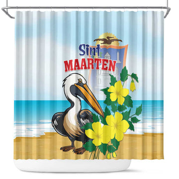 Sint Maarten Shower Curtain Brown Pelican With Yellow Sage LT01