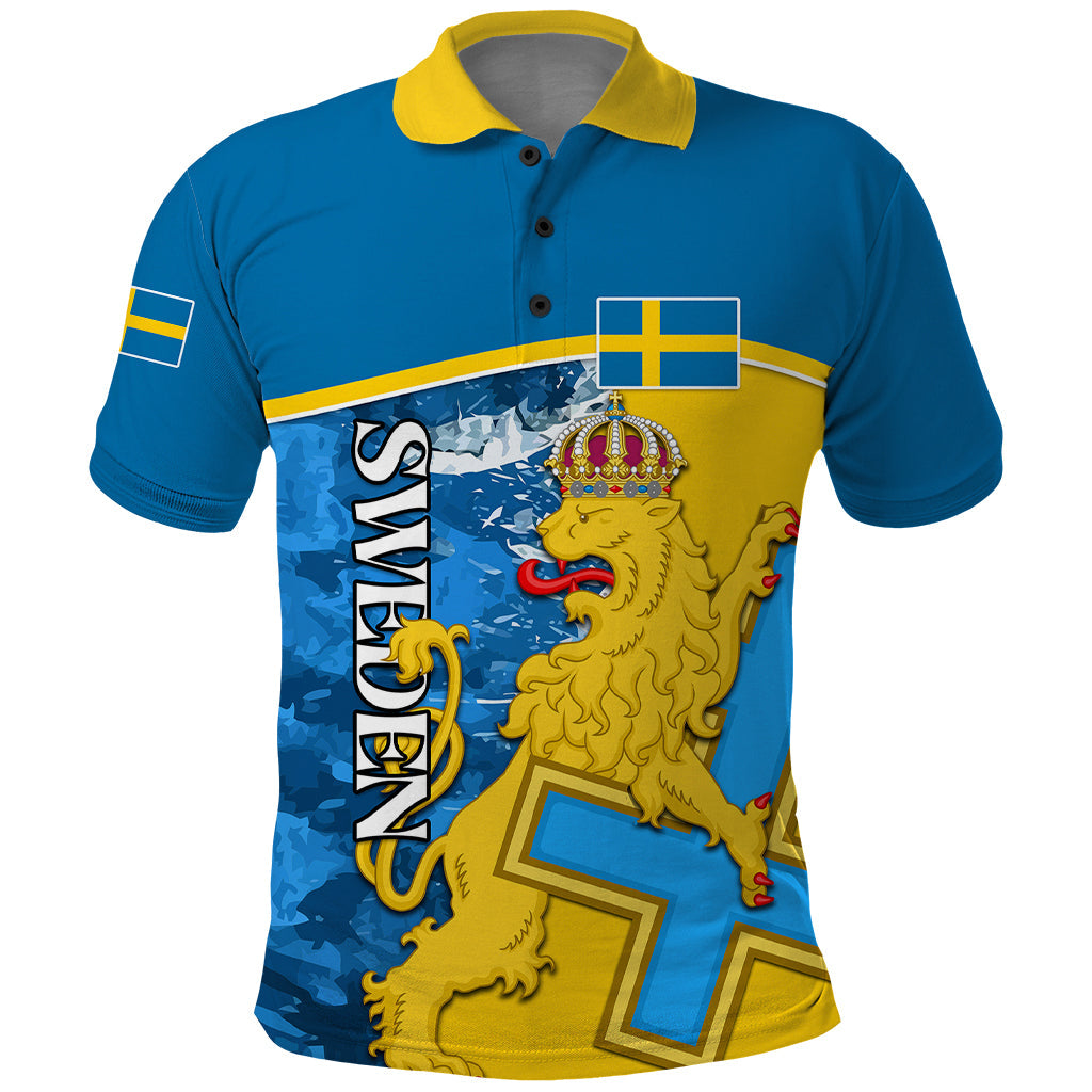 Custom Sweden Polo Shirt Swedish Lion With Coat Of Arms LT01