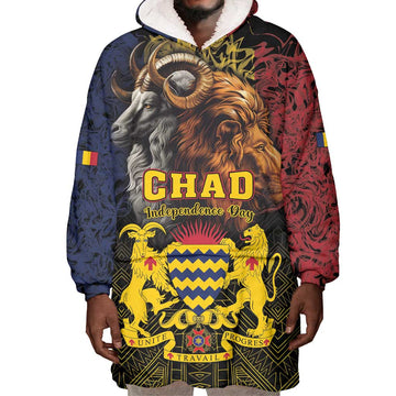 Chad Independence Day 1960 Wearable Blanket Hoodie Tchad Goat and Lion African Pattern LT01