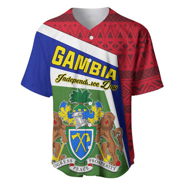 Gambia Independence Day Baseball Jersey with Coat of Arms and African Pattern LT01