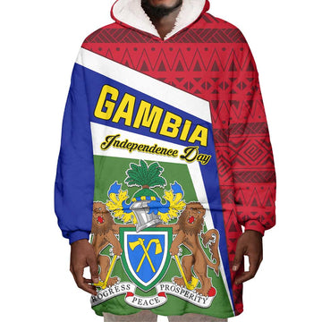 Gambia Independence Day Wearable Blanket Hoodie with Coat of Arms and African Pattern LT01