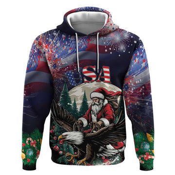 Personalized USA Christmas Hoodie Santa Claus With Eagle LT01
